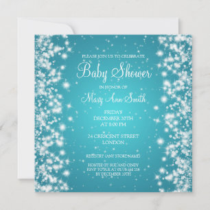 Elegant Baby Shower Winter Sparkle Turquoise Invitation