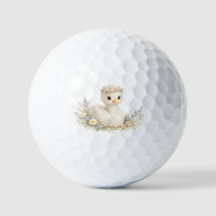 Elegant Baby Swan Wildflower Watercolor Stationery Golf Balls