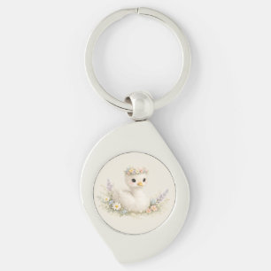 Elegant Baby Swan Wildflower Watercolor Stationery Keychain