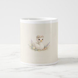 Elegant Baby Swan Wildflower Watercolor Stationery Large Coffee Mug