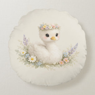 Elegant Baby Swan Wildflower Watercolor Stationery Round Pillow