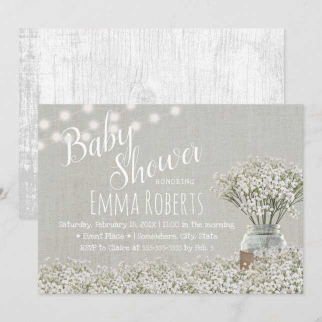 Elegant Baby's Breath String Lights Baby Shower Invitation (Front/Back)