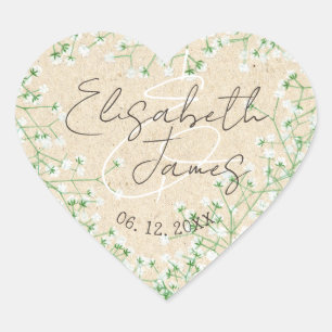 Elegant Baby's Breath Watercolor Floral Boho Cute Heart Sticker