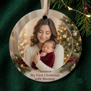 Elegant Baby's First Christmas with Mommy Photo Ornament
