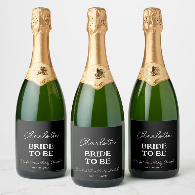 Elegant Bachelorette Party Black Sparkling Wine Label (Bottles)