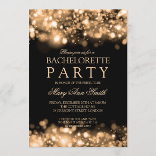 Elegant Bachelorette Party Sparkling Lights Gold Invitation