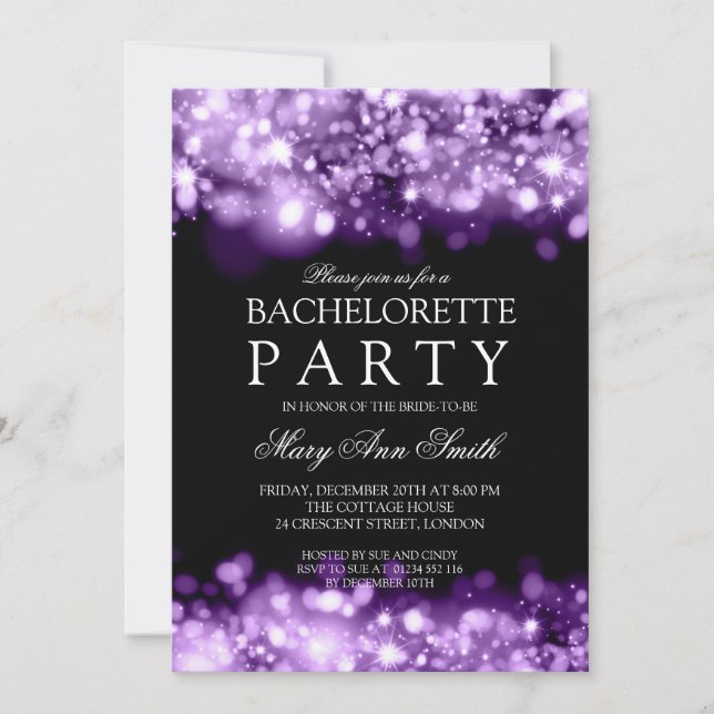 Elegant Bachelorette Party Sparkling Lights Purple Invitation (Front)