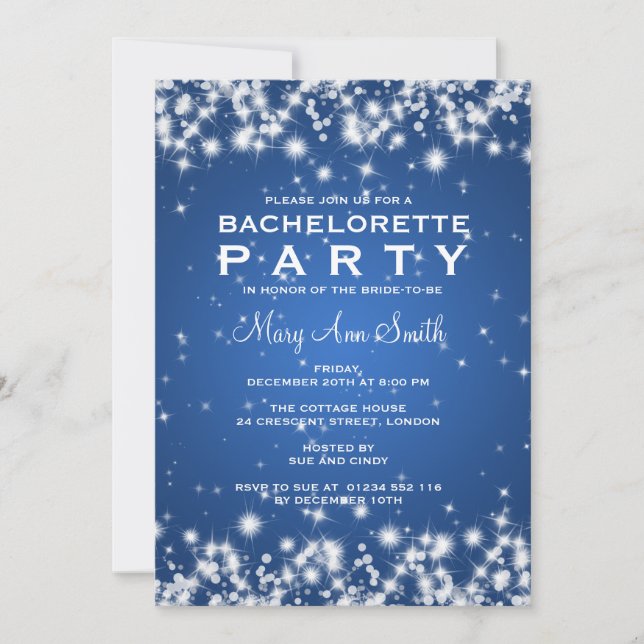 Elegant Bachelorette Party Winter Sparkle Blue Invitation (Front)