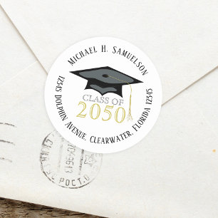 Elegant Back and Gold Return Address Graduation Classic Round Sticker
