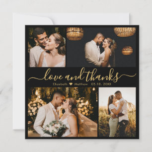 Elegant Back Gold Script Photo Collage Wedding  Thank You Card