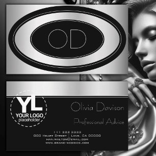 Elegant Back Silver Circles Custom Logo Monogram Business Card