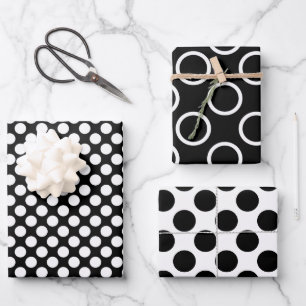 Elegant Backl Polka Dot Wrapping Paper Sheets