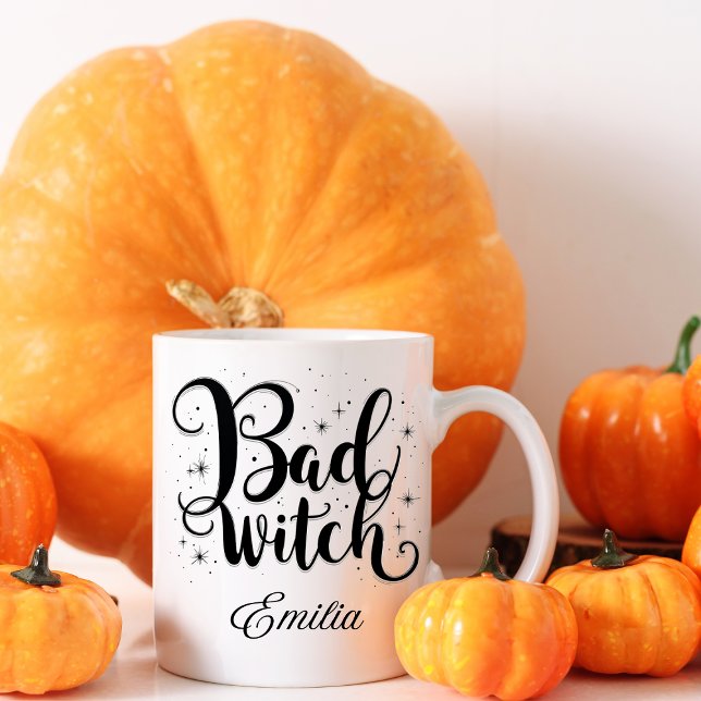 Elegant Bad Witch Name Halloween Black and White  Mug (Creator Uploaded)
