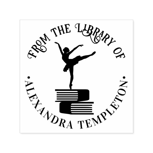 Elegant Ballet Dancer on Pointe Library Book Name Self-inking Stamp (Design)