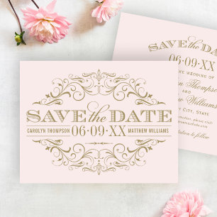 Elegant Ballet Pink Gold Flourish Wedding Save The Date