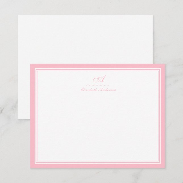 Elegant Ballet Pink Monogram Correspondence Card (Front/Back)