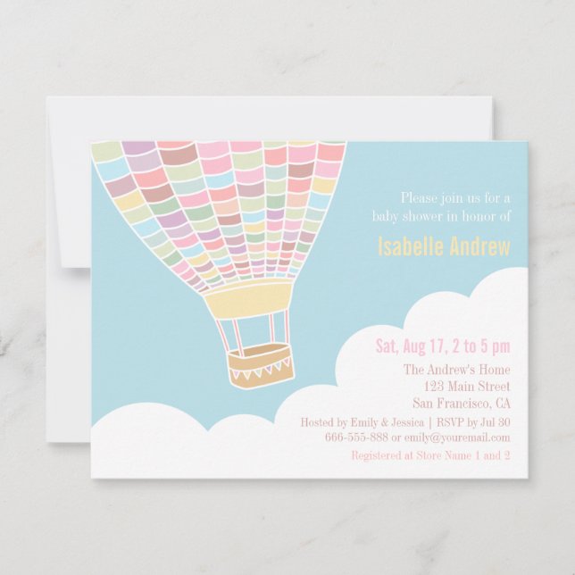 Elégant ballon à air chaud Baby Shower Invitations (Devant)