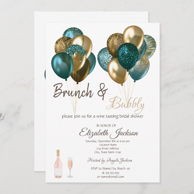 Elegant Balloons Brunch & Bubbly Bridal Shower  Invitation (Front/Back)