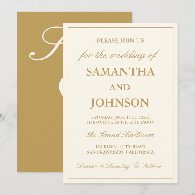 Elegant Ballroom Vintage Ivory Wedding Invitation (Front/Back)