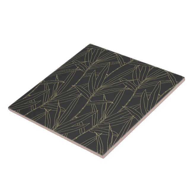 Elegant bamboo foliage gold strokes design tile (Side)
