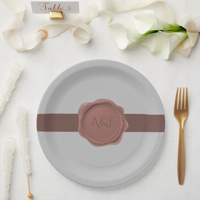 Elegant Band and Seal Monogram Paper Plate (Wedding)
