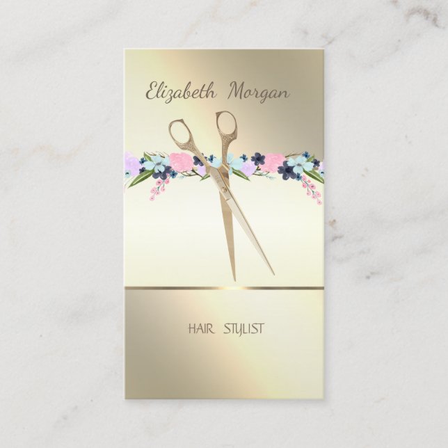 Elégant, Bande, Ciseaux, Fleurs Carte de rendez-vo (Devant)