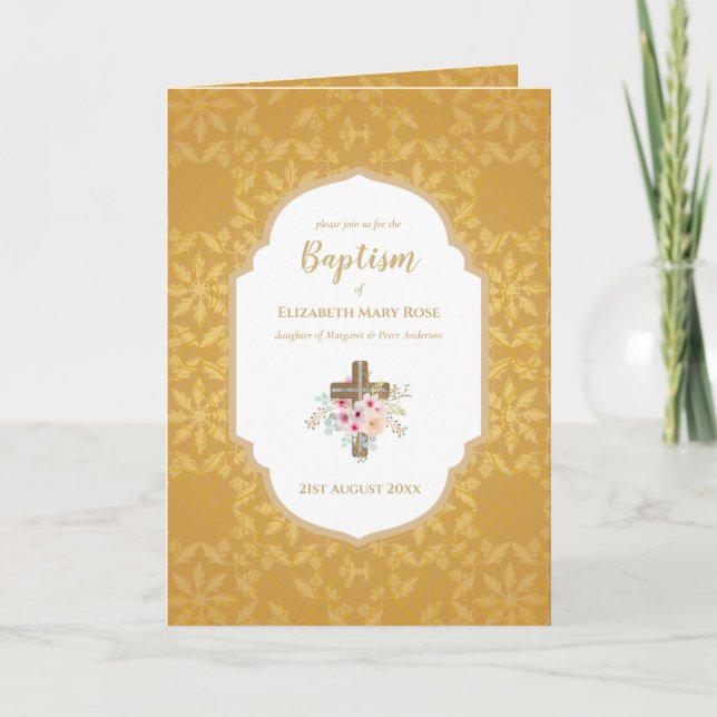 Élégant baptême Christening Invitation et programm (Devant)