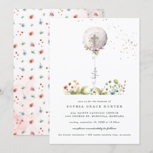 Élégant Baptême Floral Balloon Invitation
