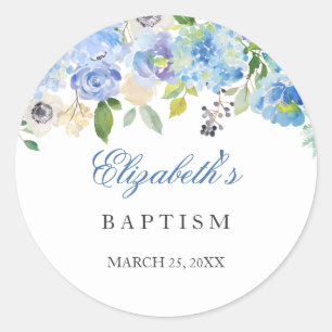 Élégant Baptême Floral Bleu Sticker Christening