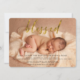 Élégant baptême photo   Christening Invitation