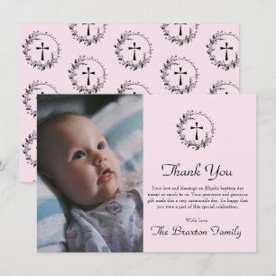 Élégant Baptême rose bébé Carte de remerciements p