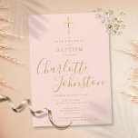 Elegant Baptism Christening Gold Script Blush Pink Save The Date<br><div class="desc">Elegant baptism christening gold signature save the date invitation featuring an elegant golden script signature name. Personalize with your special baptism or christening information in chic gold lettering on a blush pink background. Designed by Thisisnotme©</div>