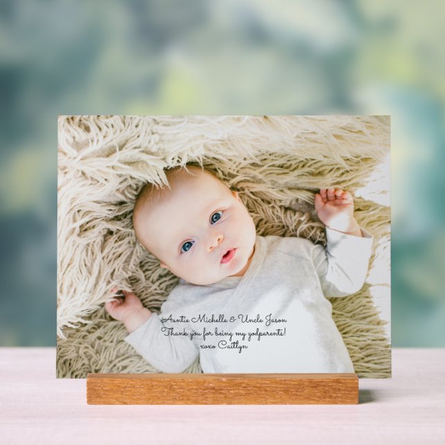 Elegant Baptism Godparents Thank You with Photo Acrylic Sign (Neutral)