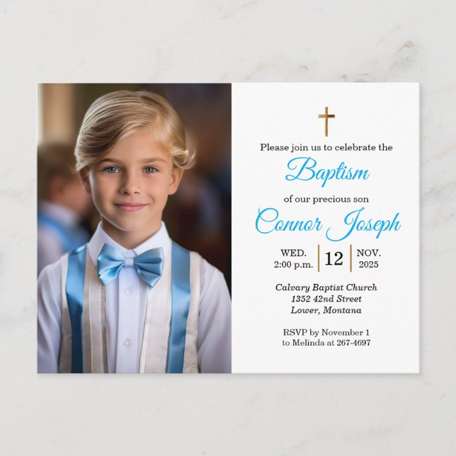 Elegant Baptism Relies event Custom photo Announcement Postcard (Front)