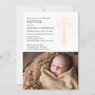 Elegant Baptism Religious Event Baby Photo Invitation
