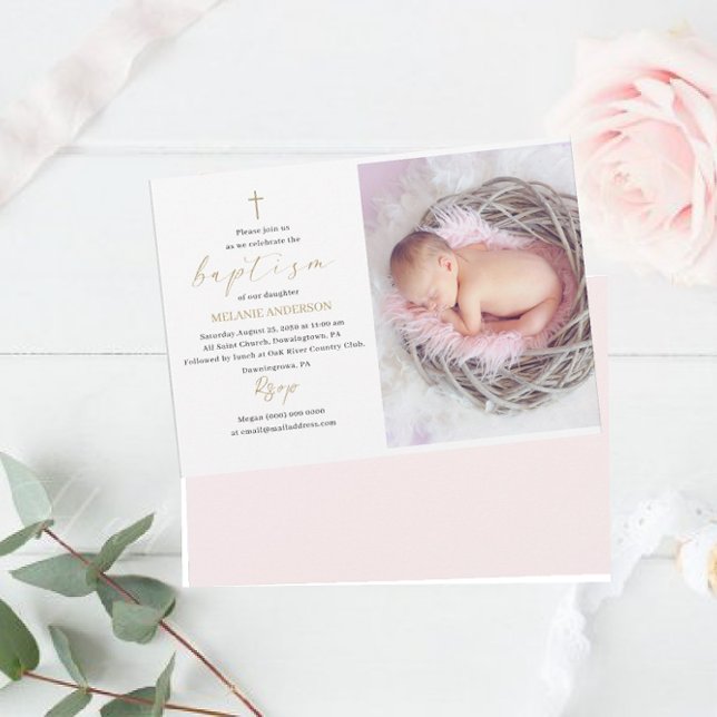 Elegant Baptism Religious event custom photo Invitation (Creator Uploaded)