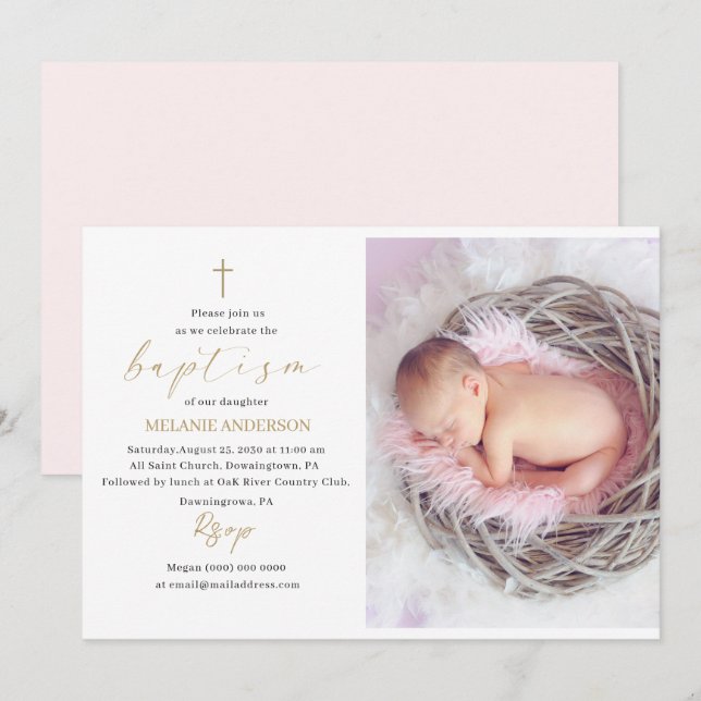 Elegant Baptism Religious event custom photo Invitation (Front/Back)
