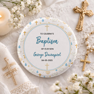 Elegant Baptism Religious Kids Christening Party 1 Inch Round Button