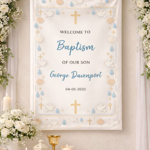 Elegant Baptism   Religious Kids Christening Party Banner
