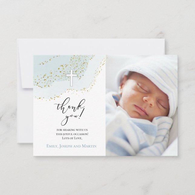 elegant baptism thank you baby boy invitation (Front)