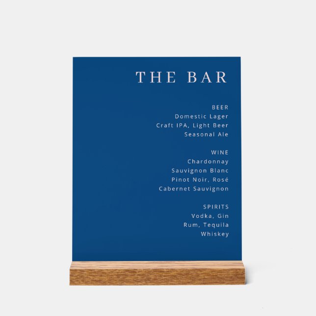 Elegant Bar Menu Acrylic Sign (Front)