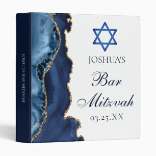Elegant Bar Mitzvah Navy Blue Gold Agate Custom Binder