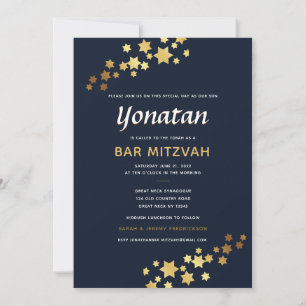 Elegant Bar Mitzvah Navy Gold Invitation