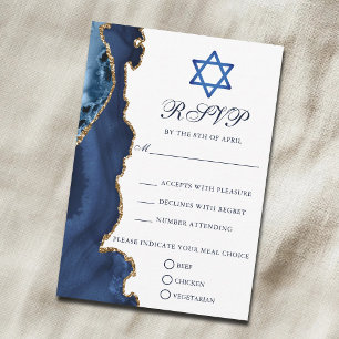 Elegant Bar Mitzvah Party Navy Blue Gold RSVP Card