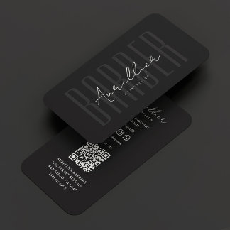 Elegant Barber Barbershop Black White Script Business Card