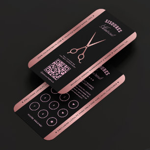 Elegant Barber Black Rosegold Scissors Loyalty Business Card