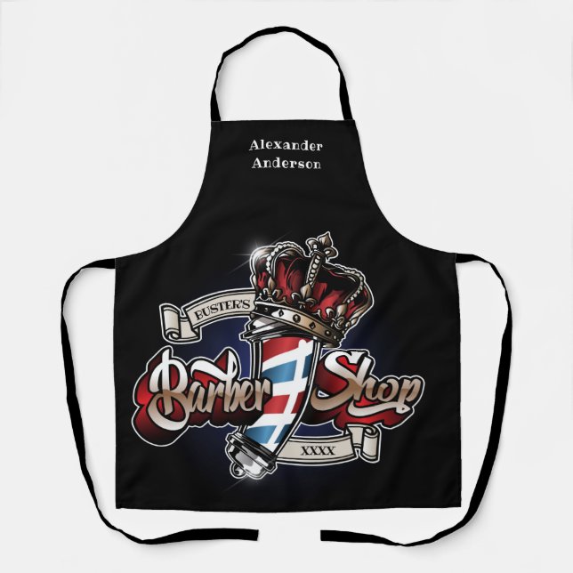 Elegant Barber Pole and Crown Logo Personalize Apron (Front)
