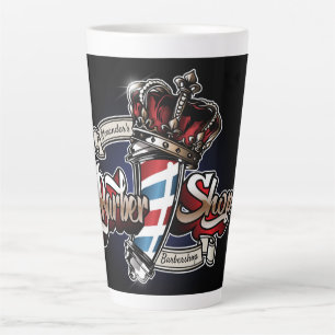 Elegant Barber Pole and Crown Personalize Latte Mug