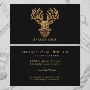 Elegant Barber Shop Gold Stag Barbershop Pole Business Card