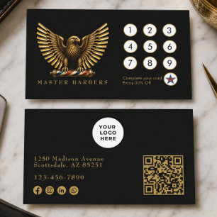 Elegant Barber Shop Golden Eagle Logo Hair Stylist Loyalty Card